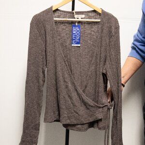 Madewell Ribbed Wrap Top Long Sleeve – grey Brown